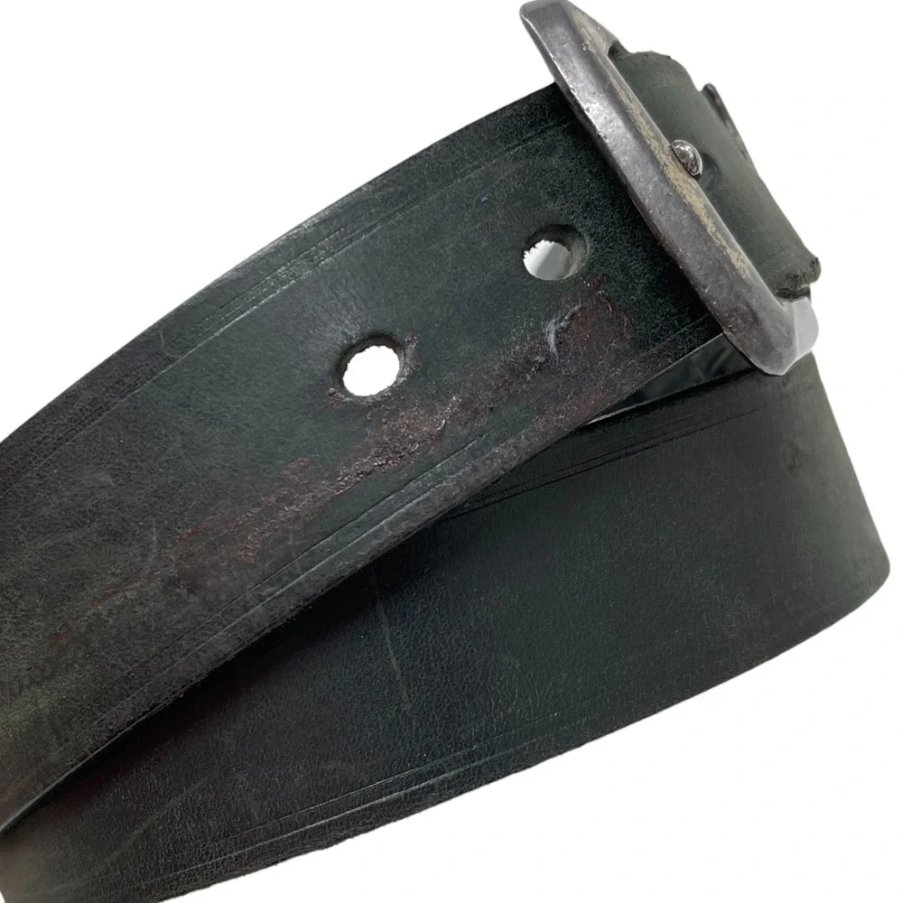 Vintage 90s Guess Black Leather Belt 36 Made in USA Triangle Logo Distressed - Picture 4 of 6